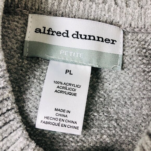 Alfred Dunner Vtg Patchwork Sweater Petite Large Acrylic Chenille Green Gray - Picture 2 of 10